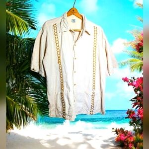 Hixcatl Guayabera Sz XXL   Men's Cream Short Sleeve Wedding Shirt